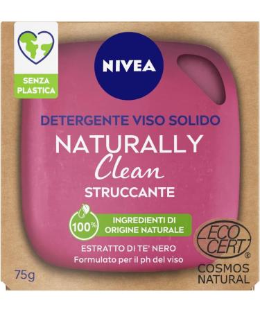 NIVEA NATURALLY CLEAN Facial Makeup Remover 75g 100% Natural Solid Makeup Remover with Black Tea Extract Firm Facial Makeup Remover with Vegan Formula - Buy Online on GoSupps.com