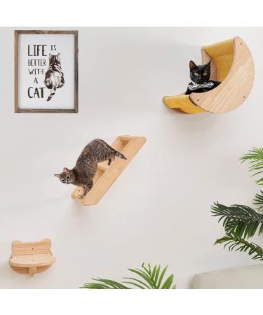 Cat Shelf for Wall Hammock Climbing Shelves and Perches Solid Wood Cat Steps for Activity Indoor Cats Wall Furniture Moon Hammock set