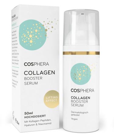Cosphera Collages Booster Serum 50 ml vegan - with hyaluronic acid peptides & vitamin B3 - Face serum against wrinkles - Anti fold serum against tearbags dark circles and forehead