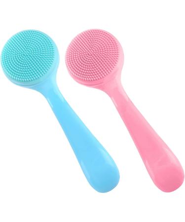 Buy Wllhyf 2-Pack Manual Face Cleaning Brush - Soft Silicone Peeling Pad with PP Handle for Clear Skin (Blue & Pink) - International Shipping - Buy Online on GoSupps.com