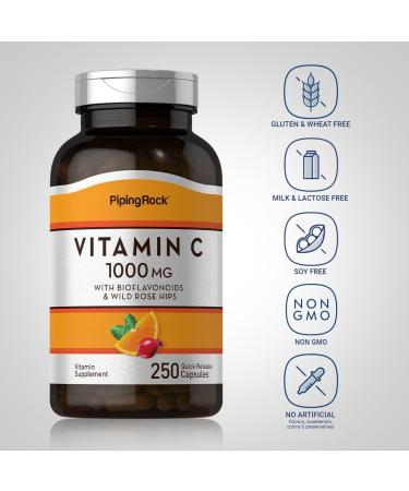 Piping Rock Vitamin C 1000mg | 250 Capsules | with Bioflavonoids and Rose Hips | Supplement for Women and Men | Non-GMO Gluten Free - Buy Online on GoSupps.com