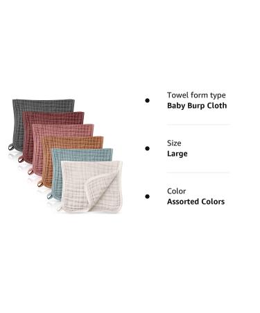 Irenare 6-Piece Large 20x10 Inch Muslin Burp Cloths - Multi-Color Washcloths for Baby Burping Diapers - Absorbent Assorted Colors - Buy Online on GoSupps.com