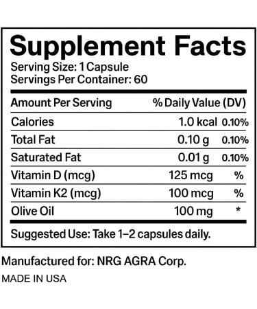 VXICDE Vitamin Non-GMO Formula 125 mcg Vitamin D3 & 100 mcg K2 (MK-7) Supplement Easy to Swallow D & K Complex 60 Capsules - Buy Online on GoSupps.com