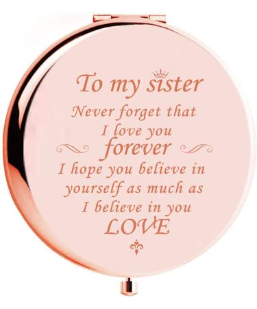 Mini makeup mirror Personalized Compact Mirror for Purse Double-Sided 1X/2X Magnifying Metal Pocket Makeup Mirrors mirror for presents to the sister Friend Mirror Rose gold sister mirror Friend mirror