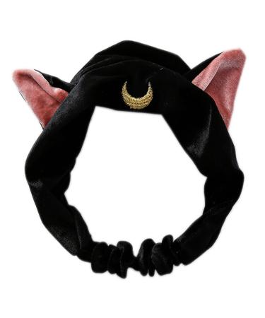 Moon Cat Ears Makeup Cosmetic Shower Elastic Hair Band Headband for Women Men Girls Head Wrap Accessories TS12 (Black) Moon Black