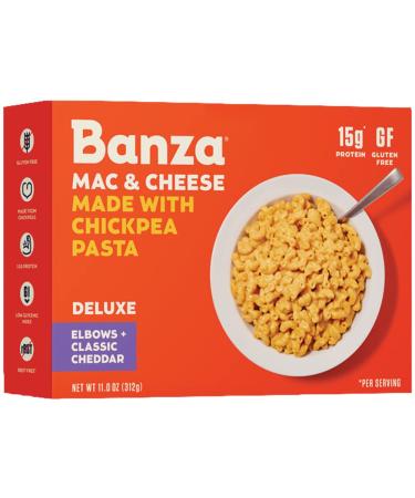 Banza Chickpea Mac and Cheese, Elbows with Creamy Deluxe Cheddar - Gluten Free Healthy Mac and Cheese, High Protein, Lower Carb and Non-GMO - (Pack of 6) Deluxe Mac with Classic Cheddar