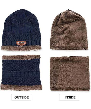 Unisex Winter Beanie Hat Scarf Set | Warm Knit & Fleece Lined | Two-Piece Set | E2 Multicolored | One Size - Buy Online on GoSupps.com