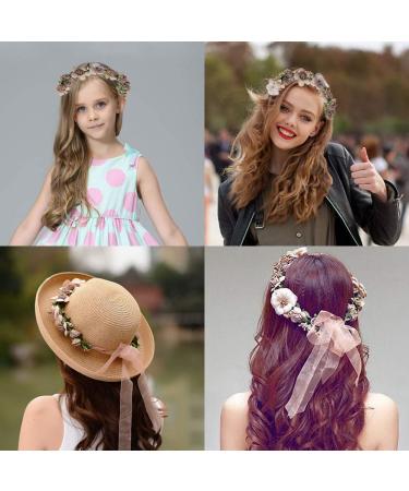 Flower Crown Headband Wreath Garland Hair Bands 2 Pack - Beige Tone - Wedding Bridal Hair Accessories for Women - Buy Online on GoSupps.com