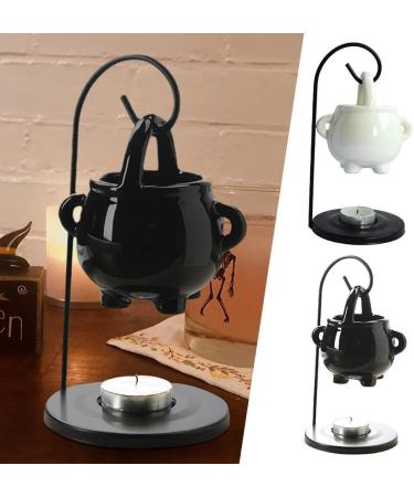 Halloween Black Hanging Cauldron Oil Burner - Pagan Iron Frame Hook & Ceramic Decoration - Incense Holder for Spooky Decor - Buy Online on GoSupps.com