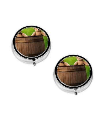 (Toy Cloth Bear) Round Pill Box 3 Compartment Pill Box Mini Decorative Pocket Purse Portable Travel Medicine Tablet Vitamin Holder Organizer Pill Case