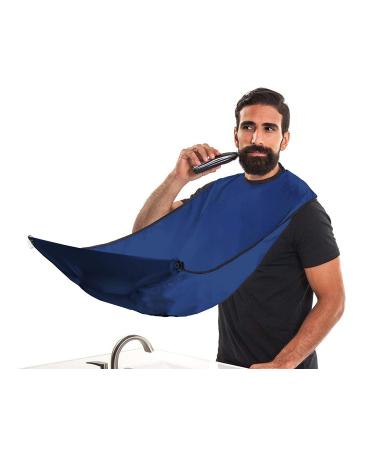 Beard Bib Apron Beard Catcher Mens Hair Catcher for Shaving Trimming - Grooming Accessories & Gifts for Dad or Husband (Blue)