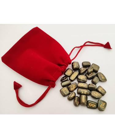 Sharvgun Lot de 25 pierres runiques en pyrite dor e avec tableau en bois MDF runique grav lettrage symbolique pa en velours noir/rouge pochette incluse bo te cadeau - Buy Online on GoSupps.com