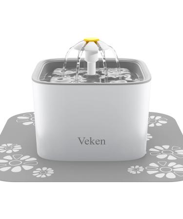 Veken Pet Fountain, 84oz/2.5L Automatic Cat Water Fountain Dog Water Dispenser with 3 Replacement Filters & 1 Silicone Mat for Cats, Dogs, Multiple Pets Grey