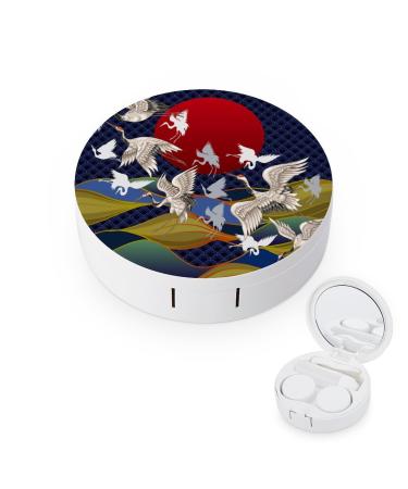 Red Sun Japanese Flying Crane Contact Lens Case Travel Portable Travel Contact Lens Box with Mirror