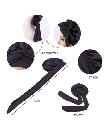 Wide Band Satin Bonnet Cap for Curly Hair | Black Silk Hair Wrap for Women - Perfect for Sleeping - Buy Online on GoSupps.com