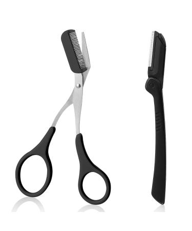 TIESOME Eyebrow Scissors with Comb Professional Precision Eyebrow Trimmer Shaping Eyebrow Scissors with Non-Slip Finger Grip Eyebrow Trimmer for Men Women Black