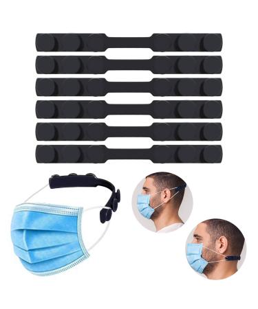 Mask Extender, Silicone Extending Hook Belt Ear Strap Hook Mask Hook, Adjustable Anti-Slip Mask Holder for Relieve Long-time Wearing Ears' Pressure & Pain(6PCS) (Black)