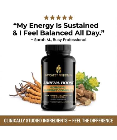Adrena Boost Adrenal Support Complex - Help Maintain Healthy Energy & Stress Levels. Cordyceps, Eleuthero, Rhodiola, Chlorella, Burdock, Bromelain, Japanese Knotwood - 60 Veggie Capsules - Buy Online on GoSupps.com