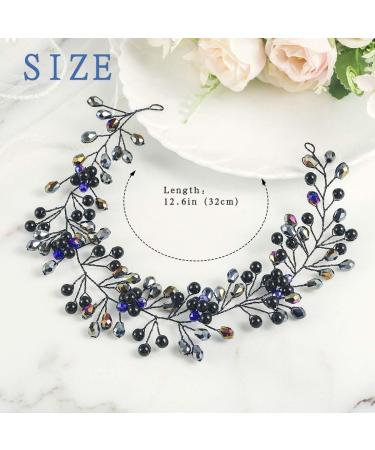 IYOU Crystal Wedding Hair Vines Black Rhinestone Bride Headband Flower Bridal Guest Hair Accessories for Women - Buy Online on GoSupps.com