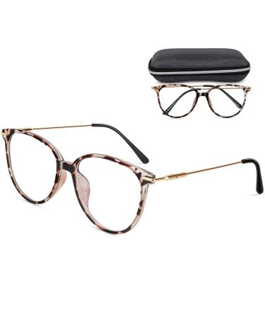 Venga amigos Computer Glasses Blue Light Filter Glasses Without Prescription Anti-Fatigue Anti-Blue Light UV Protection Retro Metal Frame Glasses Frame with Glasses Case and Glasses Cleaning Cloth Bright Leopard Pattern