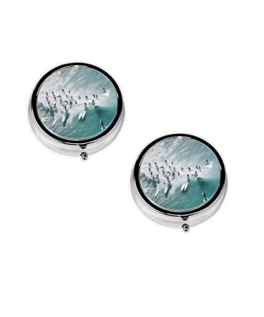 Beach Surf Printed Mini Round Pill Box Pill Box 3 Compartment Medicine Pill Case Pill Organizer Travel Pillbox Portable Pill Box for Pocket Home Office Use