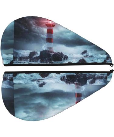 Quick-Dry Hair Towel Wrap with Button - Lighthouse in A Stormy Sea Design | Ultimate Hair Drying Turban - Buy Online on GoSupps.com