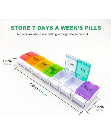 2 Pcs XL Weekly Pill Organizer - Arthritis Friendly Travel 7 Day Pill Box Large Vitamin & Supplement Case - Popup Open Design (Rainbow - Buy Online on GoSupps.com