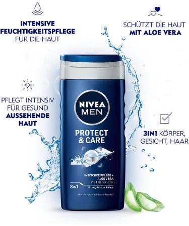 Beiersdorf Nivea Men Protect & Care Shower gel caring 250 ml moisturizing with aloe vera Protect & Care biodegradable formula - Buy Online on GoSupps.com