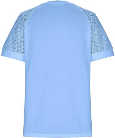 MALAIDOG Womens Lace Puff Sleeve Tunic Blouse - Floral V Neck Tee, Summer Flowy Top Blue - Buy Online on GoSupps.com