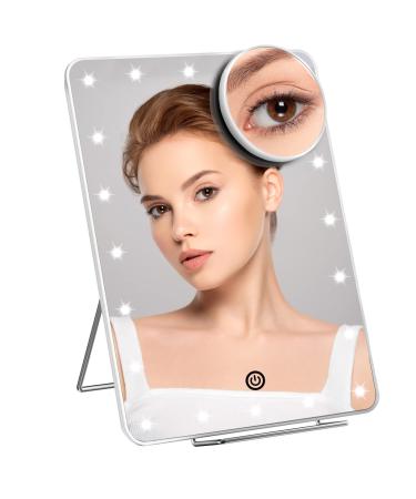 Lighted Makeup Mirror with 10X Magnification Mirror  Makeup Vanity Mirror with 20 LED Lights and Phone Holder  Touch Sensor Dimming  Dual Power Supply  Portable Desk Personal Beauty Light Up Mirror White With 20 Led Ligh...