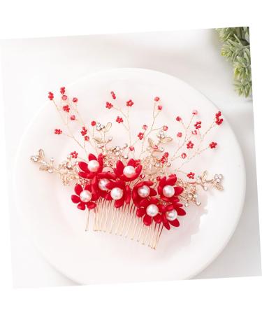 HAPINARY Handmade Comb Hair Insert Comb Bridal Headpiece Flower Hair Combs Wedding Side Comb Wedding Hair Combs Pearl Comb Clip Crystal Headpiece Tiara Red Hanfu Bride Headgear - Buy Online on GoSupps.com
