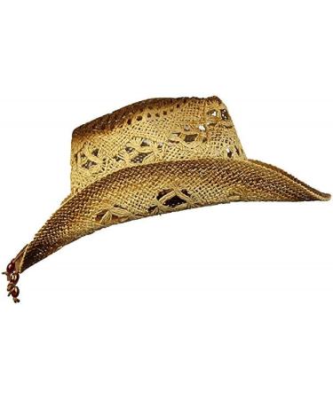 Western Style Tea Stain Toyo Straw Cowboy/Cowgirl Hat with Beads - Brown - Buy Online on GoSupps.com