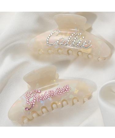 Custom Name Rhinestone Hair Claw Clip | Strong Hold Personalized Jaw Hair Clamp for Women | 4'' Shell White | Valentines Day Gift - Buy Online on GoSupps.com