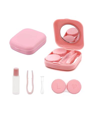 laeeyin Contact Lens Container Portable Hygiene Contact Lens Container Travel Set with Mirror for Daily Excursions Like Travel and Work (Pink)