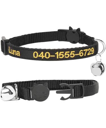 Personalized Black Cat Neck Bands with Bell | Custom Embroidered ID & Safety Buckle for Cats - Buy Online on GoSupps.com