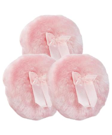 Vaguelly Lot de 3 Houppettes de Poudre pour B b Rondes Douces en Coton 100% Naturel Coloris Rose avec N ud D coratif Adapt es pour Soins Corporels et Maquillage pour Peau D licate