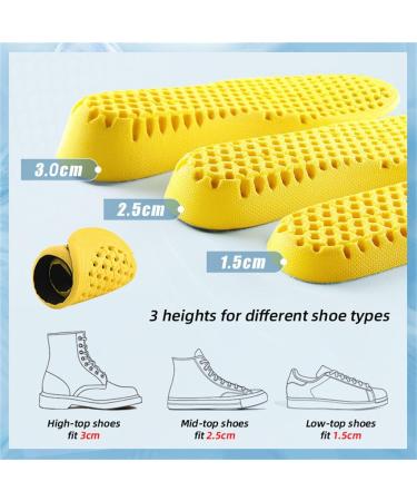 Yurruon Soft Breathable Insoles - Shock-Damping Shoe Cushions for Men & Women (Size 41-45 2.5 cm Height) - Orthopedic Honeycomb Pattern Inserts - Buy Online on GoSupps.com