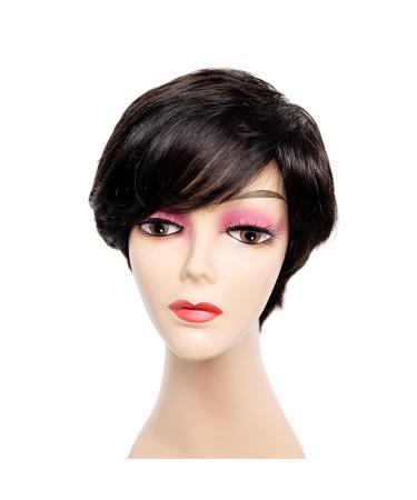 Unonet Pixie Cut Human Hair Wig with Bangs - Short Brazilian Virgin Hair Wigs for Women - Layered Wavy Style for Party and Daily Use (Natural Black) - Buy Online on GoSupps.com