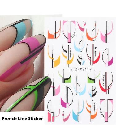 Nail Decor Spring Summer Smile Line Design Nail Art Stickers 3D Black White Geometry French(STZ-CS116) - Buy Online on GoSupps.com