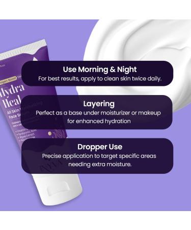 HydraHeal Moisturizing Face Serum - Hydration & Skin Repair with Vitamin B Hyaluronic Acid Algae Extract & Niacinamide - 100ml for All Skin Types - Buy Online on GoSupps.com