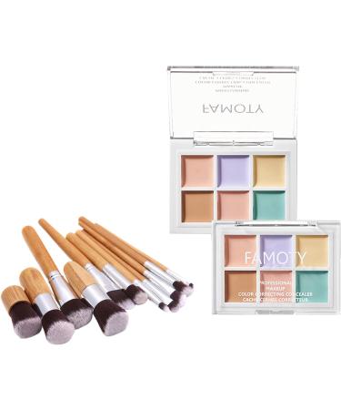 PhantomSky Professional Makeup Colour Correcting Palette Set of 2 Colour Concealer Makeup Palette with 11 Piece Essential Face Brushes 6 Shades Creamy Blendable Texture Waterproof Cosmetics Cream Palettebrushset-114 - Buy Online on GoSupps.com