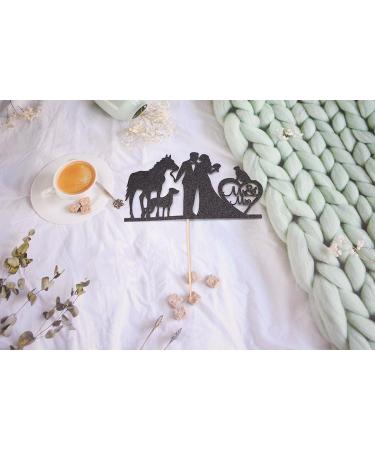 Mr & Mrs Cake Topper Bride and Groom with Cat Dog Horse Silhouette Wedding Party Decorations Black Glitter - Buy Online on GoSupps.com