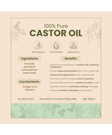 Nat Habit Cold Pressed 100% Pure Castor (Arandi) Oil for Women & Men Skin & Hair With Vitamin E Omega-6 & 9 Mineral Free - (200 ml) - Buy Online on GoSupps.com