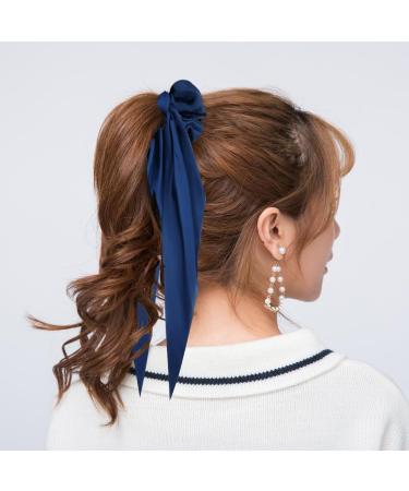 Cinaci 12 Pieces Solid Silky Satin Chiffon Hair Ties with Long Ribbon Bow Tail Hair Scrunchies Ponytail Holders Rubber Bands Accessories for Women Girls Teens - Buy Online on GoSupps.com