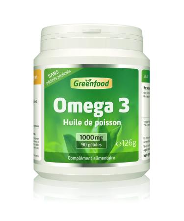 Greenfood Omega 3 fish oil, 1000 mg, extra high dose, 90 capsules - contributes to normal brain function. No artificial additives. No genetic engineering.