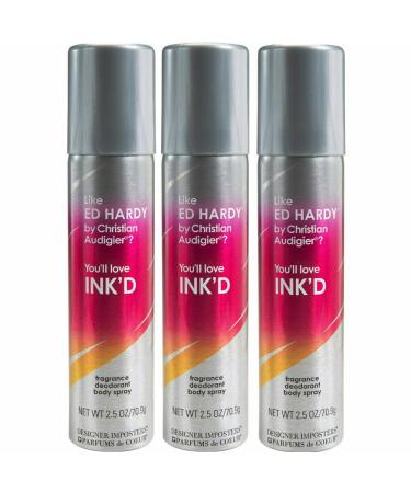 Parfums De Coeur Ink'd Fragrance Deodorant Body Spray for Women 2.5 Ounce (Pack of 3)