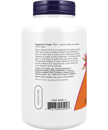Now Foods Niacin Flush-Free 500 mg - Double Strength 180 Veg Capsules | Supports Heart Health - Buy Online on GoSupps.com