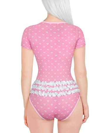 Lace Pajamas Bodysuit: LittleForBig Cotton Romper Onesie in Blushing Baby Pink 4XL - Buy Online on GoSupps.com