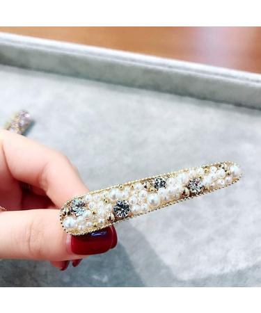 Vpang 2 Pcs Pearl Crystal Beaded Hair Barrette Clip Hair Pins Hair Clips Beak Duckbill Alligator Clip Pin Hair Accessories Women Girls (White) - Buy Online on GoSupps.com
