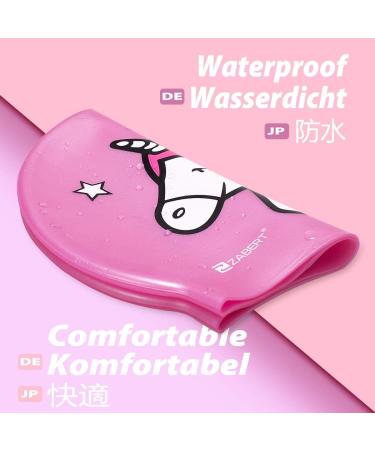 Zabert C600 Kinder Bath Cap | Premium Soft Silicone Waterproof Swimming Cap for Kids (Ages 2-12) | Rosa Unicorn Pink | Large Size - Buy Online on GoSupps.com